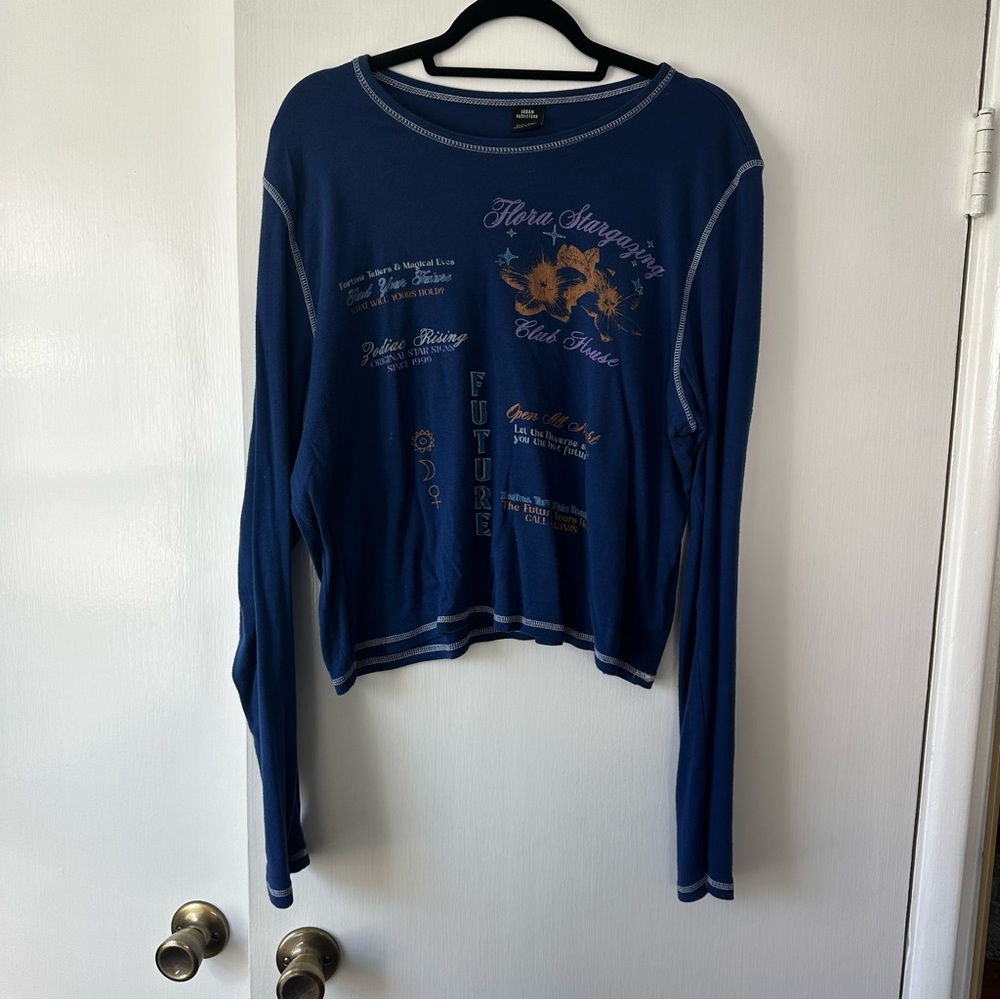 Urban Outfitters Women's Blue Star Gazing Graphic Long Sleeve Top